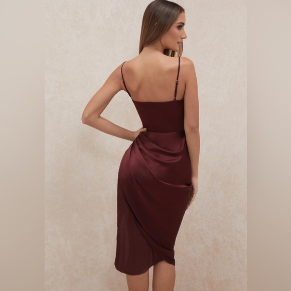 HOUSE OF CB 'Reva' Raisin Satin Balcony Corset Dress - Picture 6 of 16